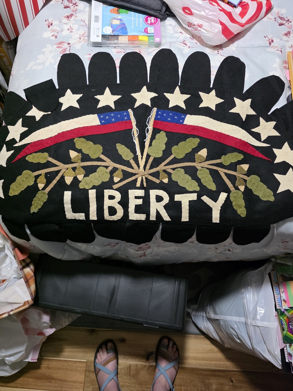 LIBERTY Patriotic Appliqué Banner/ Rug - Black, Red, White, Blue, Green